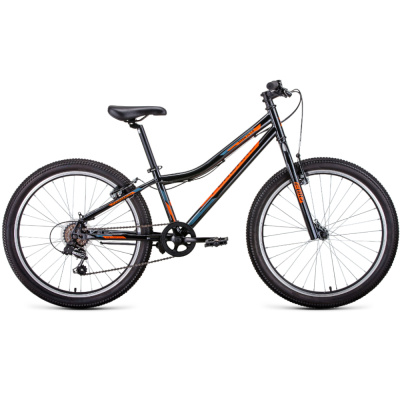 Велосипед FORWARD TITAN 24 1.0 (24" 6 ск. рост. 12") 2022, черный/ярко-оранжевый, RBK22FW24017