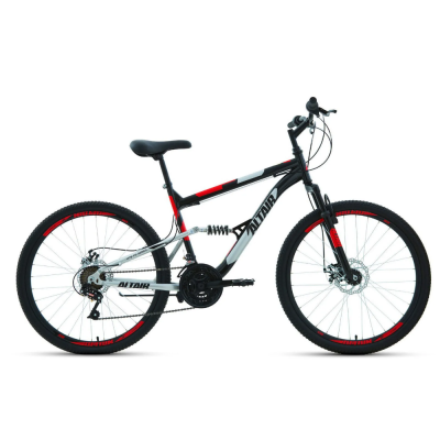 Велосипед ALTAIR MTB FS 26 2.0 disc (26" 18 ск. рост 16") 2019-2020, черный/красный, RBKT0SN6P013
