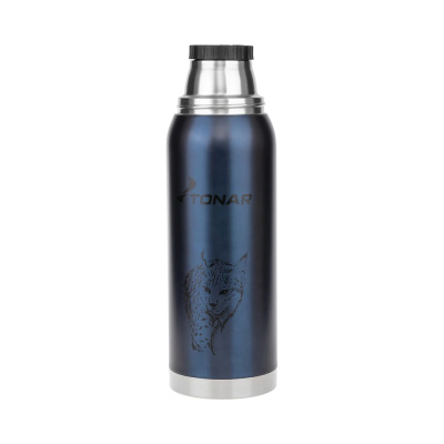 Термос (HS.TM-055S-BL) 1200ML с ситечком Рысь синий (2 крышки-кружки) TONAR