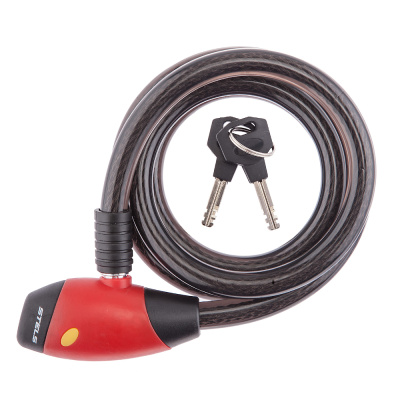 Трос-замок 84802, красный замок с ключом, стальной трос, 15х1500 мм, чёрный, арт. 540077