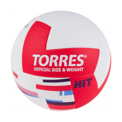 Мяч вол. TORRES Hit, V32355 р.5, синт.кожа (ПУ), клееный, бут.кам, бело-красный