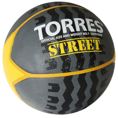 Мяч баск. "TORRES Street" арт.B02417, р.7, 7 панел.резина, нейлон.корд, бут. кам., серо-желто-бел