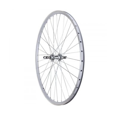 Колесо заднее 28" обод двойной алюм. серебр., V-br, втулка под трещотку 6-7ск под гайку