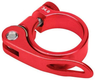 Зажим подседельной трубы металлический модель BLF-Z1 (34,9мм) с эксцентриком, анодированный, красный