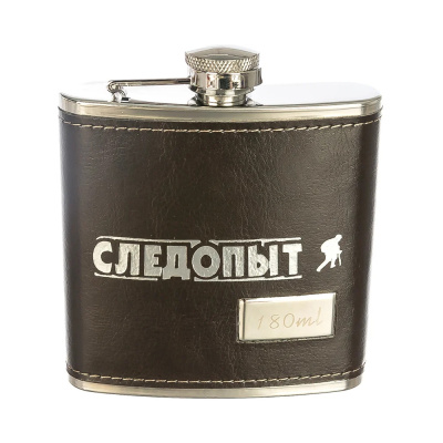 Фляжка «СЛЕДОПЫТ - Browny » в кож. оплете, 180 мл, цв. корич/100/