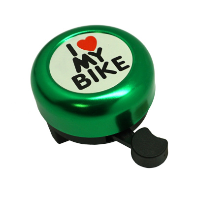 Звонок "I LOVE MY BIKE" зелёный, сталь/пласт.