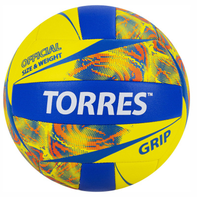 Мяч вол. "TORRES Grip Y" арт.V32185, р.5, синт.кожа (ТПУ), маш. сшивка, бут.камера,желто-синий