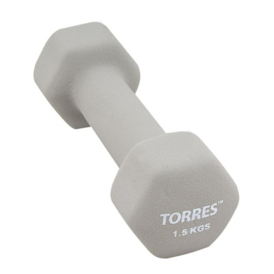 Гантель "TORRES 1.5 кг" арт.PL550115, металл в неопреновой оболочке, форма шестигранник, серый