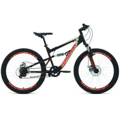 Велосипед FORWARD RAPTOR 24 2.0 D (24" 6 ск. рост. 15") 2022, черный/красный, RBK22FW24770