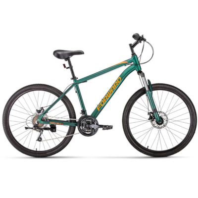 Велосипед FORWARD HARDI 26 2.0 D (26" 21 ск. рост. 17") 2022, зеленый матовый/оранжевый, RBK22FW2669