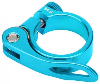 Зажим подседельной трубы металлический модель BLF-Z1 (34,9мм) с эксцентриком, анодированный, синий
