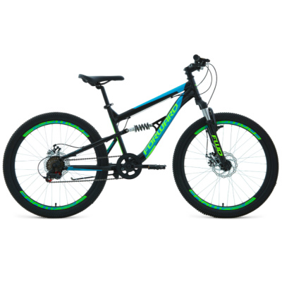 Велосипед FORWARD RAPTOR 24 2.0 D (24" 6 ск. рост. 15") 2022, черный/бирюзовый, RBK22FW24771