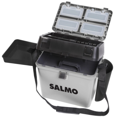 Ящик рыболов. зим. Salmo 2-х ярус.(из 5-ти частей) пласт. 39.5x24.5x38см сер.