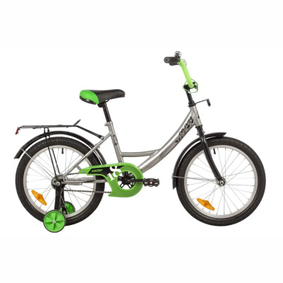 Велосипед NOVATRACK 18" VECTOR серебристый, защита А-тип, тормоз нож., крылья и багажник чёрн.