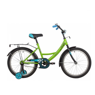 Велосипед NOVATRACK 20" VECTOR лаймовый, защита А-тип, тормоз нож., крылья и багажник чёрн.
