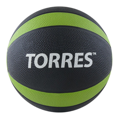 Медбол "TORRES 4 кг", арт.AL00224, резина, диаметр 21,9 см, черно-зелено-белый