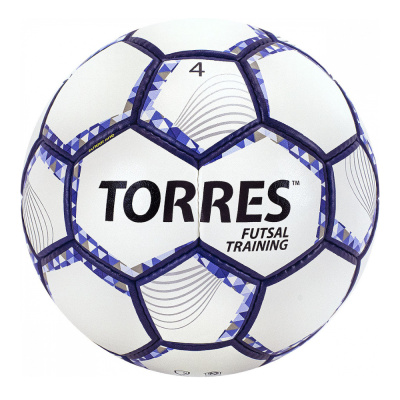 Мяч футзал. "TORRES Futsal Training" арт.FS32044, р.4, 32 пан. PU, 4 подкл. слоя, бело-фиолет-черн