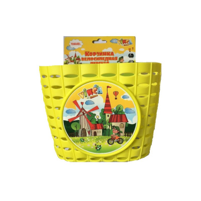 Корзинка детская на руль для вел-да, желтая, 220x140x130мм, "Город"