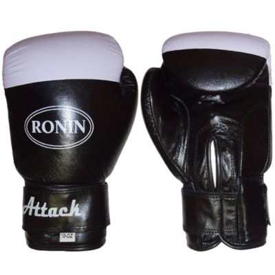 Перчатки 10 унц боксер. Ronin Attack черно-белые, боевая кожа, пр-во Пакистан Y716(10) 