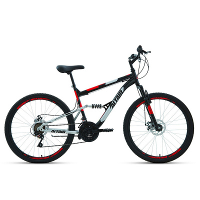Велосипед ALTAIR MTB FS 26 2.0 D (26" 18 ск. рост. 16") 2022, черный/красный, RBK22AL26067