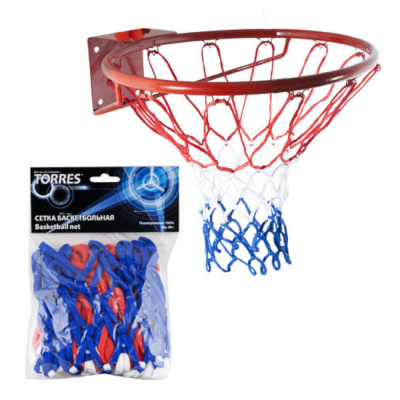 Сетка баск. "TORRES" арт.SS11050, ПП, 4мм,  дл. 0,55 м, вес 50 г,  бело-сине-красная