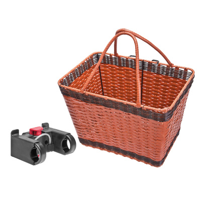 Велокорзина JL-106 передняя с быстросъём. крепл., с ручками, плетёная, сталь/пластик, коричневая, ар