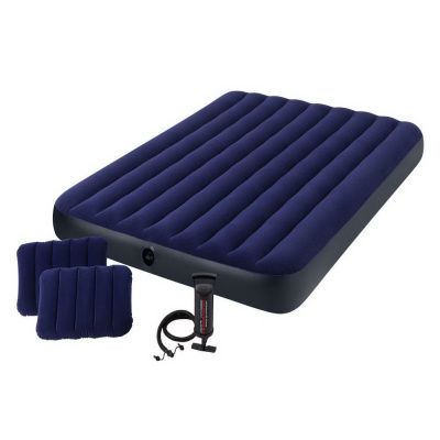 Матрас надувной Classic Downy Airbed Fiber-Tech, 152х203х25см с подушками и насосом, 64765, Intex