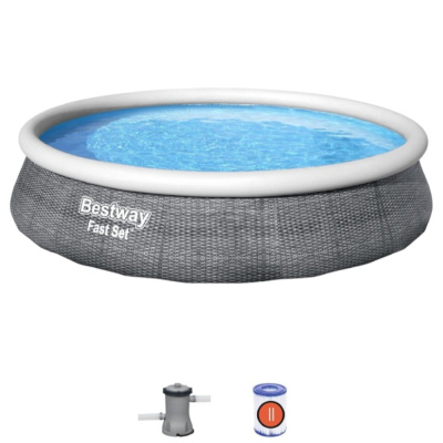 Бассейн надувной Bestway, 396х84 см, Fast Set, 57376, фильтр-насос, 7340 л