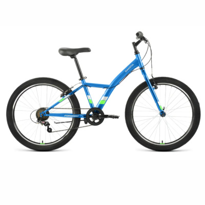 Велосипед FORWARD DAKOTA 24 1.0 (24" 6 ск. рост. 13") 2022, голубой/ярко-зеленый, RBK22FW24590