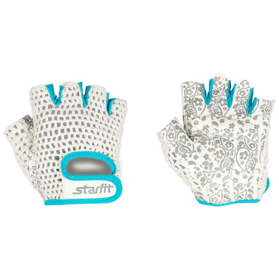 Перчатки для фитнеса STARFIT SU-110, белый/голубой (S)