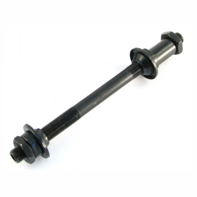 Ось задней втулки под эксц. с конусами и контр гайками 3/8"145мм полая чёр.