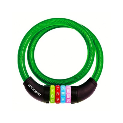 Замок велосипедный кодовый 10*1000мм, зеленый тросик, инд.уп. Vinca Sport