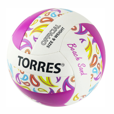 Мяч вол. пляжн. TORRES Beach Sand Pink, V32085B, р.5, синт.кожа (ТПУ),маш.сш,бут.кам,бел-роз