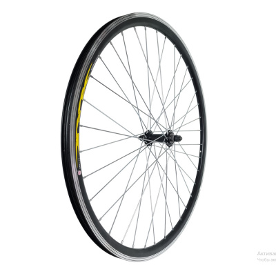 Колесо 26" пер., обод дв. ал. б/пист. чёр., ал. втулка, с промподш.,32H, на гайках, чёр.