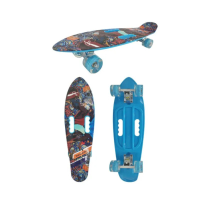 Скейт детский Navigator пластик, свет. кол., 67х20х15см, 2 ручки для пер-ски,"Графити синий" Т17043