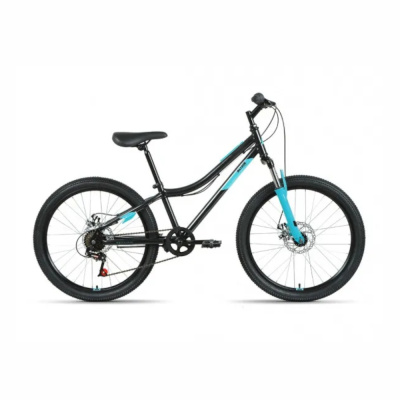 Велосипед ALTAIR MTB HT 24 2.0 D (24" 6 ск. рост. 12") 2022, черный/бирюзовый, IBK22AL24094