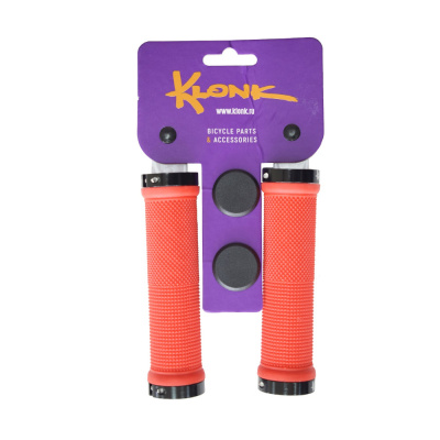 Рукоятки руля (грипсы), два фиксирующих кольца, красный, KLONK, 10231		