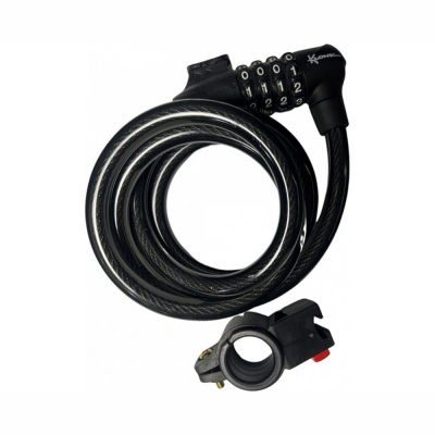 Замок противоугонный, 12x1500 мм, трос, код, программируемый, держатель на раму, черный, KLONK, 1033