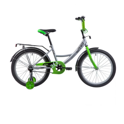 Велосипед NOVATRACK 20" VECTOR серебристый, защита А-тип, тормоз нож., крылья и багажник чёрн.