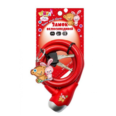 Замок велосипедный детский с брелоком 12*1000 мм красный тросик Vinca Sport