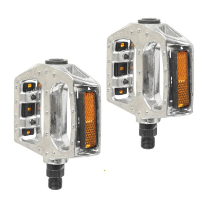Педали JD-281 HUABEI, ось 9/16" со светоотражателями, алюминиевые серебристые