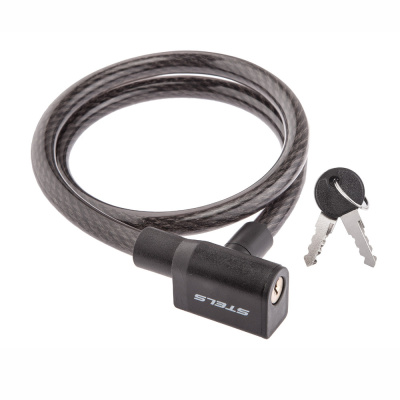 Трос-замок 84104, стальной трос 12х800 мм, черный корпус замка, замок с ключами, цвет черный, арт. 5