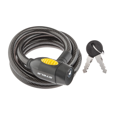 Трос-замок спиральный 87112, трос 12х1500 мм, замок К3 с ключами, цвет чёрный, арт. 540082