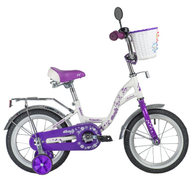 Велосипед NOVATRACK 16" BUTTERFLY белый-фиолетовый, тормоз нож, крылья и багаж хром, корз, полн защ.