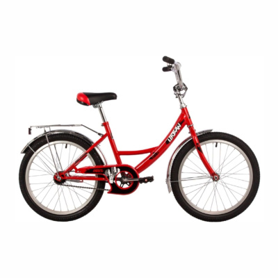 Велосипед NOVATRACK 20" URBAN красный, защита А-тип, тормоз нож., крылья и багажник хром.